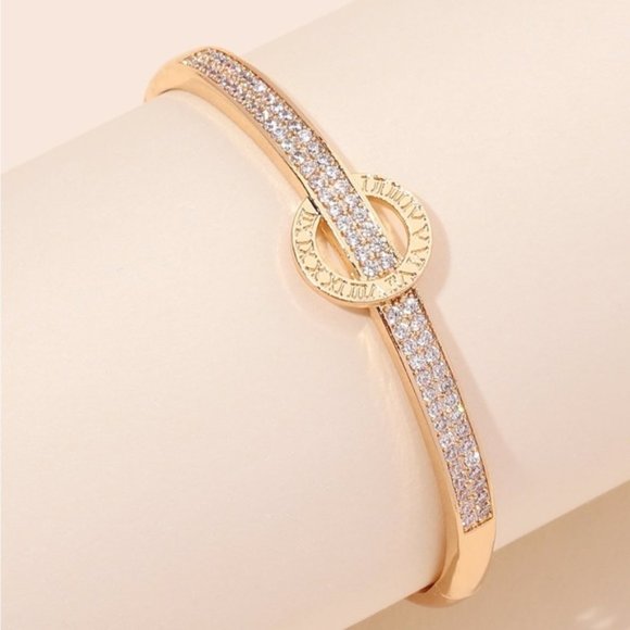 Jewelry - Roman Numeral Detail Cubic Zirconia Decor Bangle for Women Wedding Party